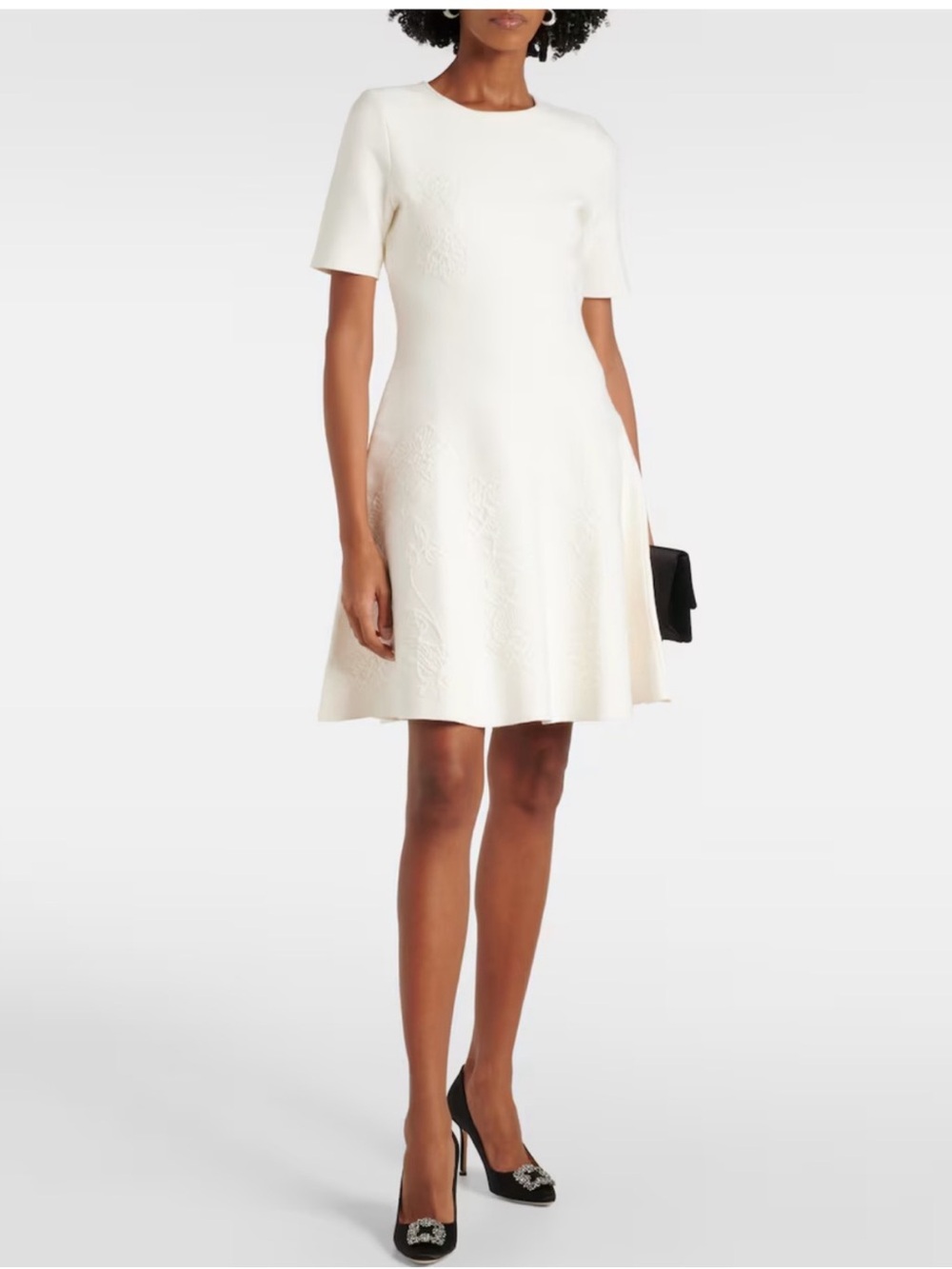 OSCAR DE LA RENTA Bridal Short-sleeve Jacquard Mini Dress In Ivory